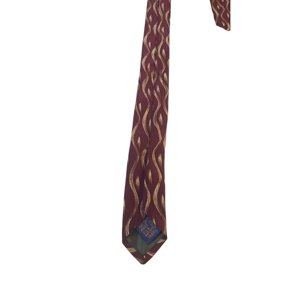 Ralph Lauren Chaps Neck Tie Mens Burgundy Tan Abstract Business‎ Church Preppy